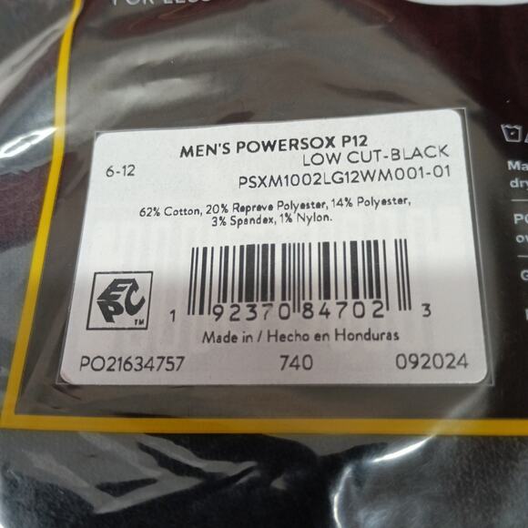 Powersox Men's Low Cut Socks 12 Pair Black Size Large 6-12 Moisture Wicking NEW - Picture 4 of 4